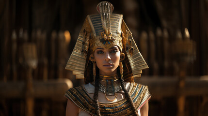 Cleopatra, the queen of ancient Egypt, in golden attire, generative AI