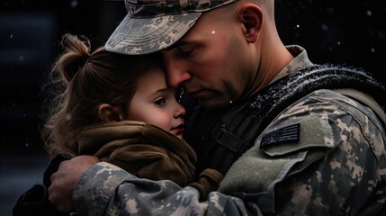 "Heartfelt farewell: Emotional soldier bids goodbye to his daughter, donning a uniform.