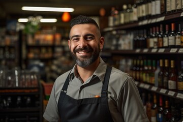 Fototapeta premium Smiling male bartender at a vintage liquor store