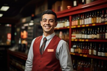 Fototapeta premium Smiling male bartender at a vintage liquor store