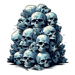 skull mountain, pile of skulls, vibrant colors, t-shirt design, isolated on white