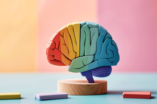 Neurodiversity. Colorful brain model. Brainstorming, creative thinking sign. Human mind symbol. Cognitive science.