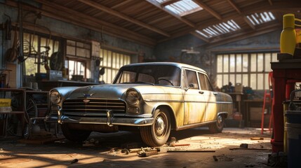 Fototapeta premium car repair indoors, tools and equipment in the process of automatic checking. This highlights the technical aspects of the service