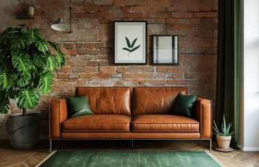 with brown furniture and shades of green in style