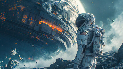 An astronaut on a strange alien planet