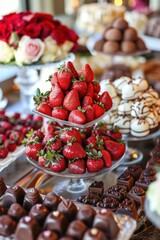 Decadent chocolates, strawberries, and heart-shaped desserts
