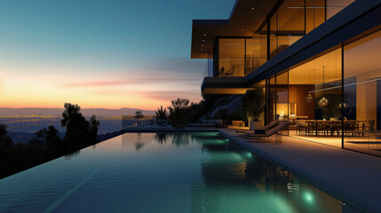 Luxury magnificent villa with a pool overlooking Los Angeles.