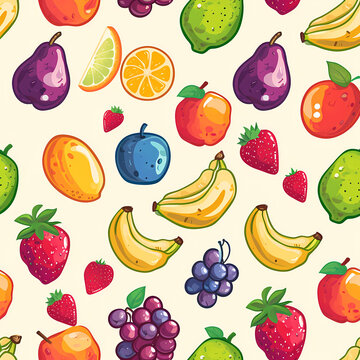 Seemless design pattern vegetables, abstract, cartoon style fruits