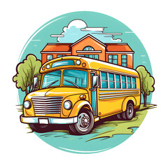 school bus, school day, vibrant colors, t-shirt design, isolated on white