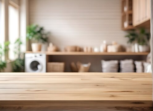 Balc&atilde;o primeiro plano, em uma lavanderia com o fundo desfocado, perfeito para exibi&ccedil;&atilde;o de produtos