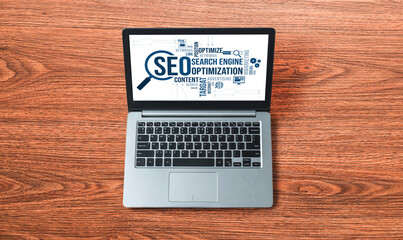 SEO search engine optimization for modish e-commerce and online retail business showing on computer...
