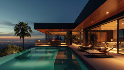 Luxury magnificent villa with a pool overlooking Los Angeles.