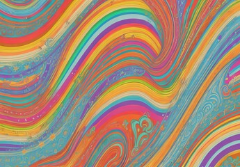 Retro groovy rainbow color striped square background set. Geometric hippie rainbows path collection