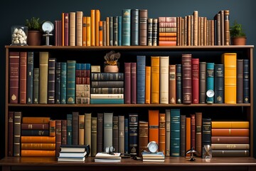 Crisp image of a neatly arranged set of textbooks, emphasizing the importance of organized study materials - obrazy, fototapety, plakaty