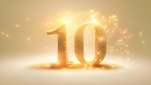 Video of Golden Number Ten with Sparkling Glitter – Perfect for Tenth Place Celebrations, Anniversaries, and Special Occasions