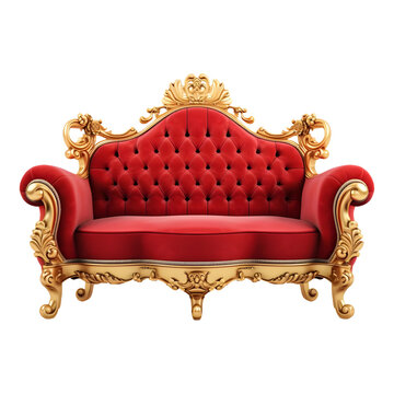 Red royal sofa isolated on transparent background