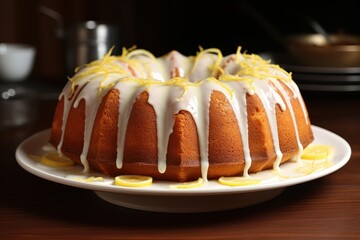 Lemon bundt cake with powdered sugar glaze