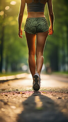 jogging in the park, legs close-up, cinematic, realistic, high detail, summer, asphalt. natural lighting