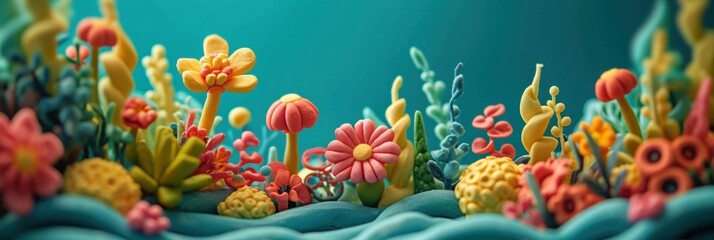 colorful toys make a 3d spring flower scene - obrazy, fototapety, plakaty