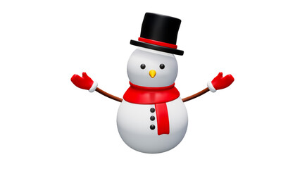 Snowman with top hat and scarf on it's head. On isolated background