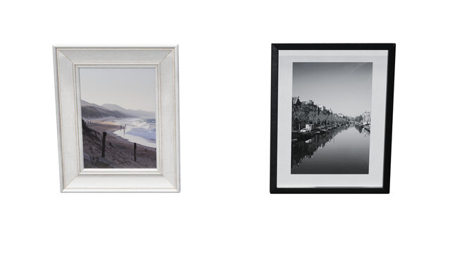 Two Wall Pictures with a White and Black Frame. On isolated background