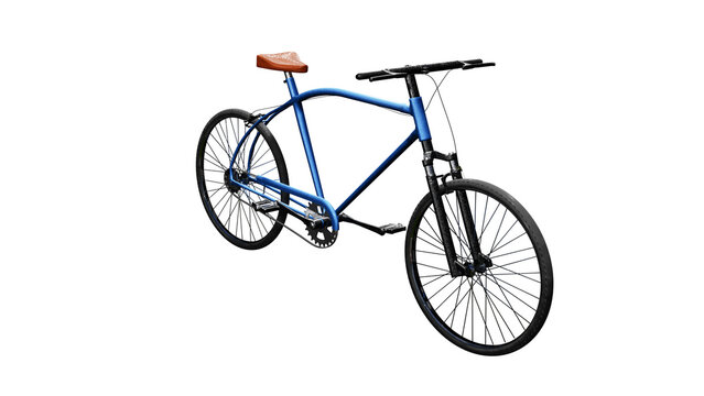 Blue bike with brown seat on white background. On isolated background