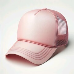 Trucker cap, snapback hat, pink color. Isolated on white background. Mock-up for branding