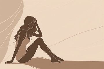 female silhouette drawing hand illustration digital, in the style of minimalist canvases