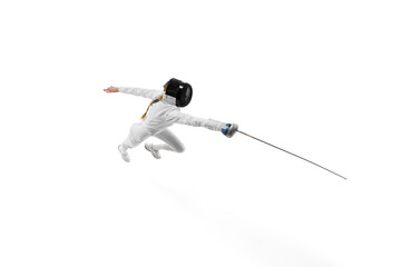 Women in competitive sports. A female fencer in action, promoting women's participation in...