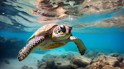 Fototapeta premium sea turtle in the water. clear water.Generative AI