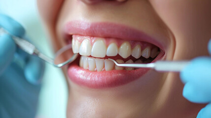 Fototapeta premium A patient at the dentist. Beautiful smile with white teeth