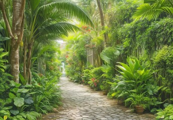 Obraz premium Alley in tropical garden 