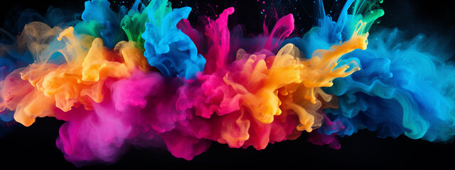 splash of multi-colored powder on a black background. Generative AI