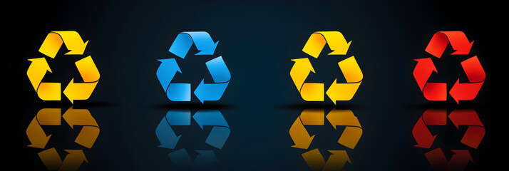 colourful paper recycling symbol isolated on dark background with reflection