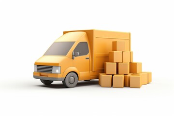 Illustration of realistic delivery truck with cardboard boxes on white background