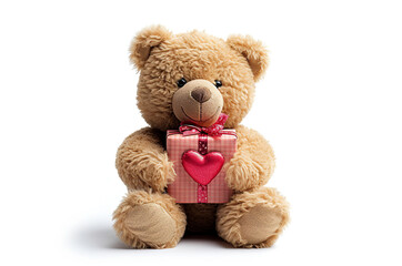 Friendly Brown Teddy Bear Holding a Heart-Adorned Gift Box - Valentine's day - love - background
