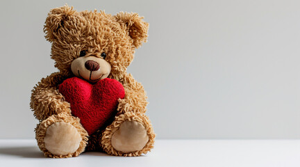 Fluffy Brown Teddy Bear Holding a Bright Red Heart - Valentine's day - love - background
