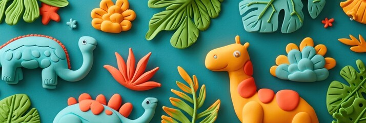 colorful toys make a 3d cute dinosaur - obrazy, fototapety, plakaty