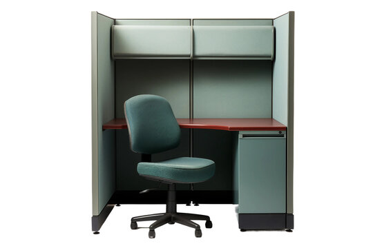 Cubicle workspace with an empty chair isolated on transparent background