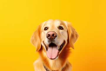 Retriever dog on yellow background