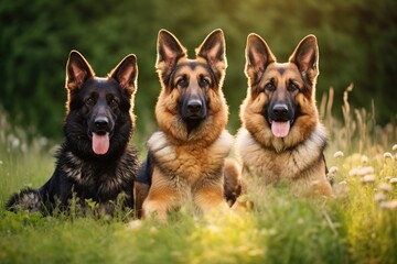 German shepherd dogs on green grass