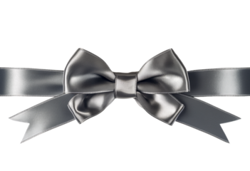 Elegant silver bow and ribbon isolated on a transparent background, suitable for Valentine's Day or luxury gift wrapping.