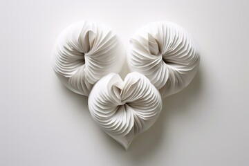 Paper hearts sculpture on a white background. Generative AI