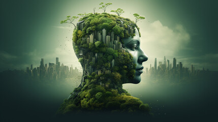 Sustainable environment concept.The image depicts human thinking towards preserving.Generative AI