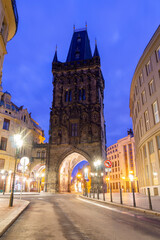 Fototapeta premium Photo of the Powder Tower at dawn, without lighting. No tourists walking around.