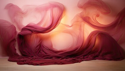 Elegant red fabric waves with a soft, dreamy background