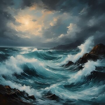 AI generated illustration of a captivating artwork depicting the beauty of ocean waves