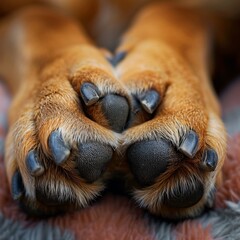 Dog paw close-up. Shallow depth of field. Selective focus.
