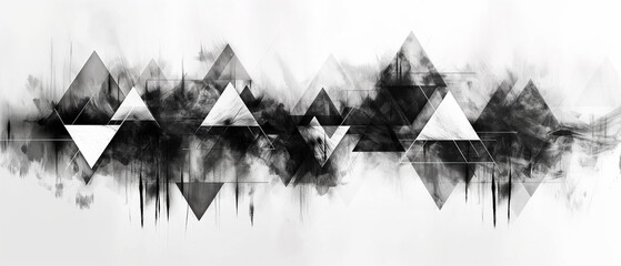 Black and White Grunge Triangle Composition - obrazy, fototapety, plakaty