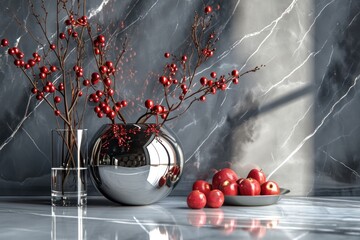 Red apples in a vase next to a window - obrazy, fototapety, plakaty